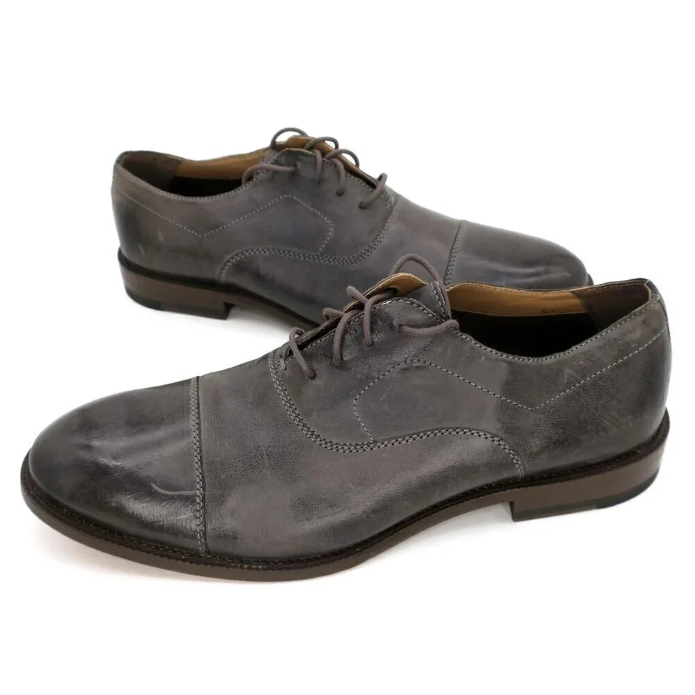 Johnston & Murphy Jasper Cap Toe Gray Italian Calfskin Leather Dress Shoes 12M